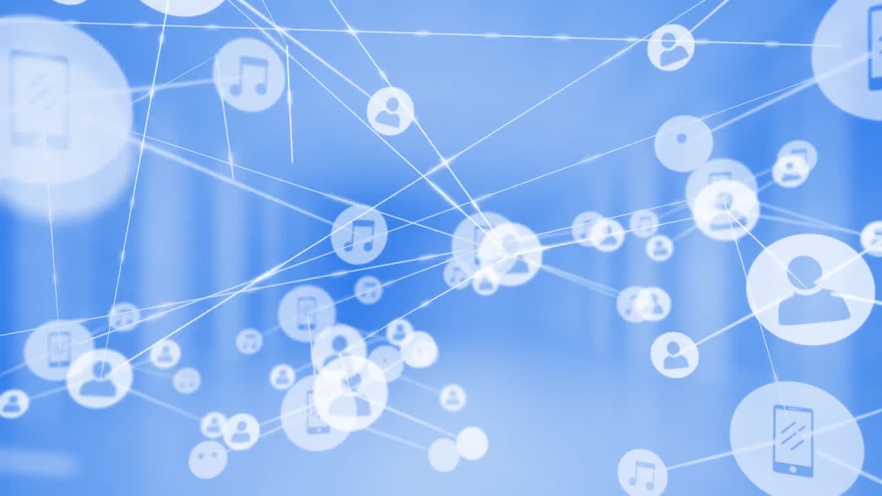 파란색 배경에 아이콘으로 연결 네트워크의 애니메이션