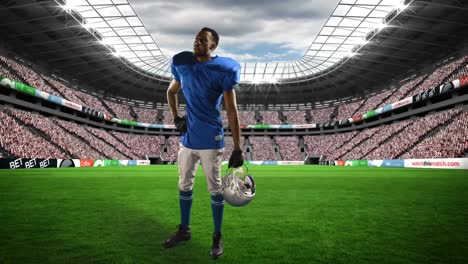 animation eines amerikanischen fußballspielers über einem sportstadion