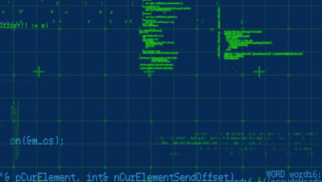 animación del procesamiento de datos sobre la cuadrícula sobre fondo azul