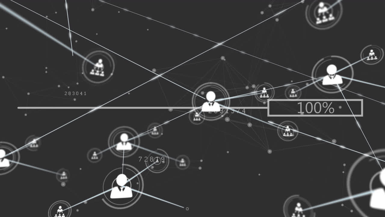 Animation of network of connections with icons over grey background