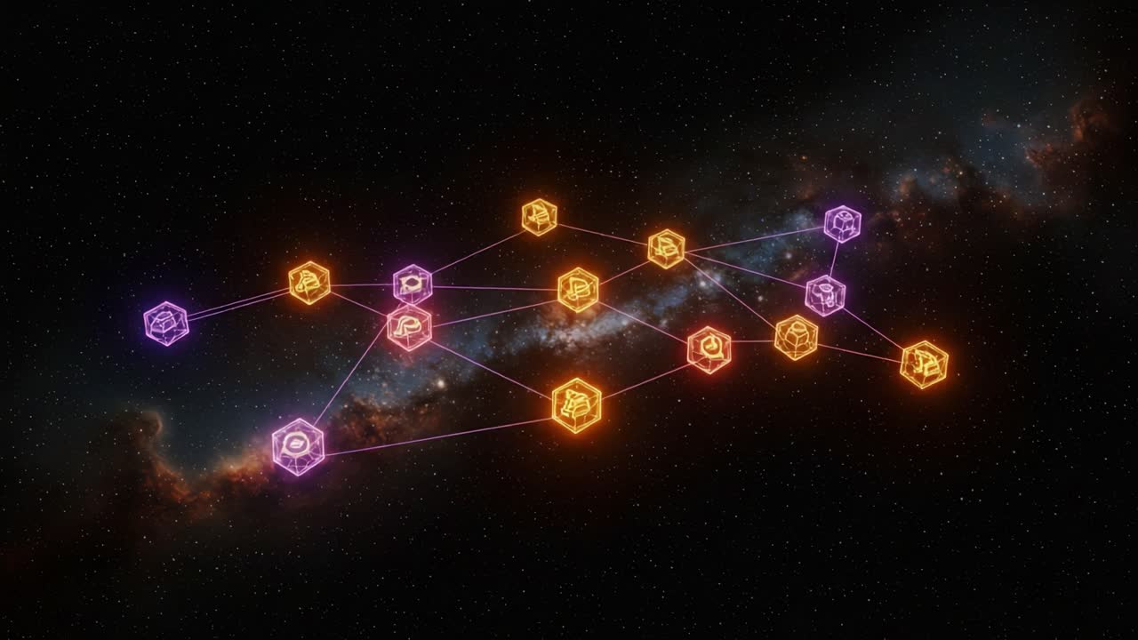 An Intricate Network of Celestial Nodes in a Cosmic Background, Showcasing a Beautiful Array of Colors and Connections Amongst the Stars in Space