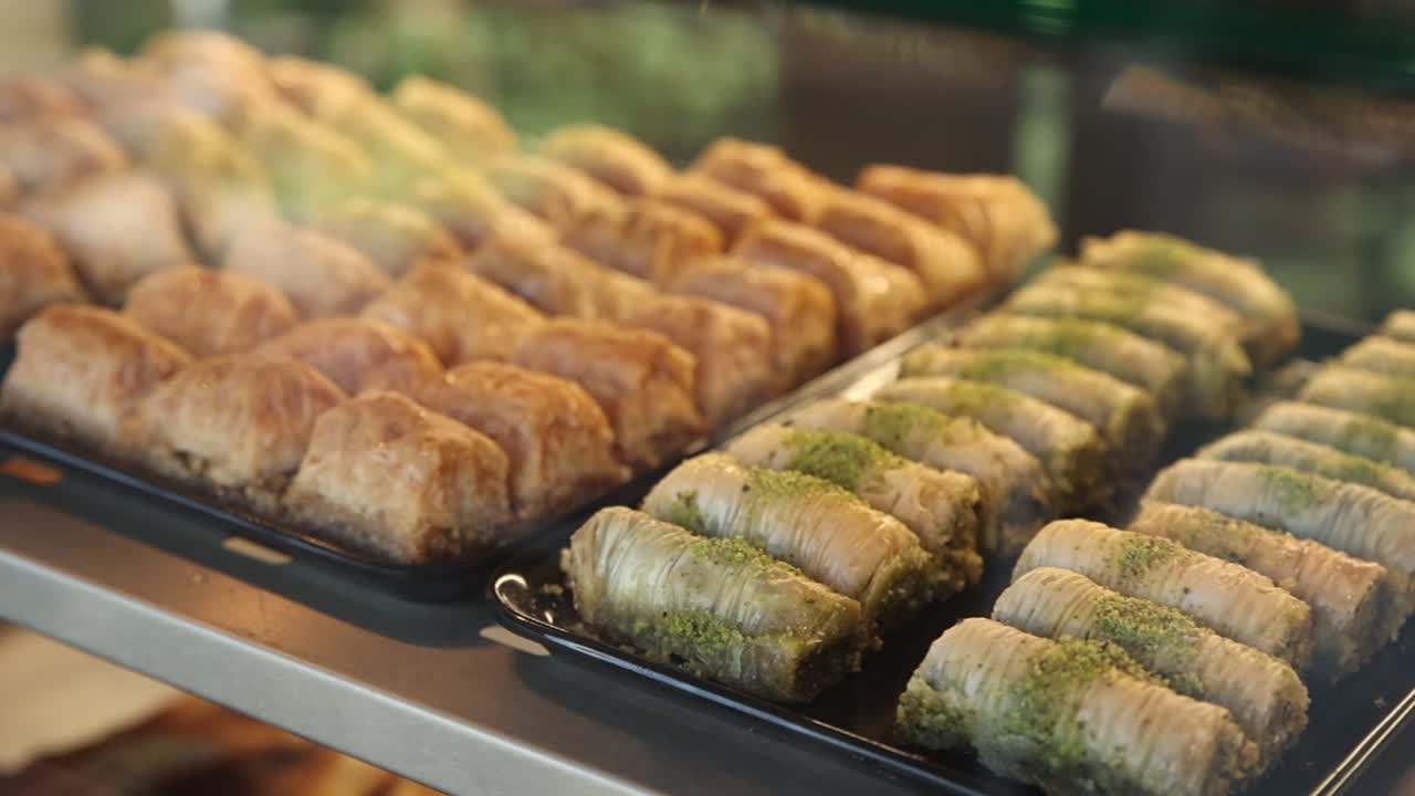 Traditional Middle Eastern Baklava Pastries on Display
