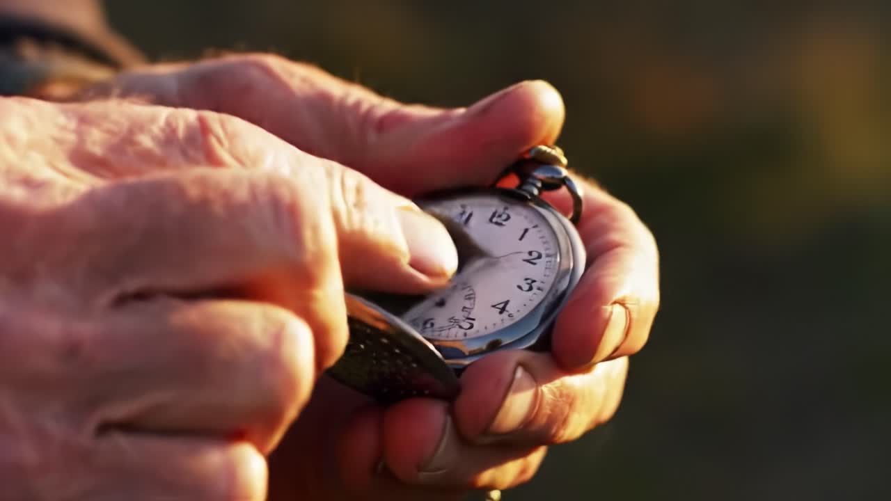 An Intimate Moment of Timekeeping: Close-Up of Hands Adjusting a Vintage Pocket Watch Capturing the Essence of Time in a Beautifully Detailed Close Frame