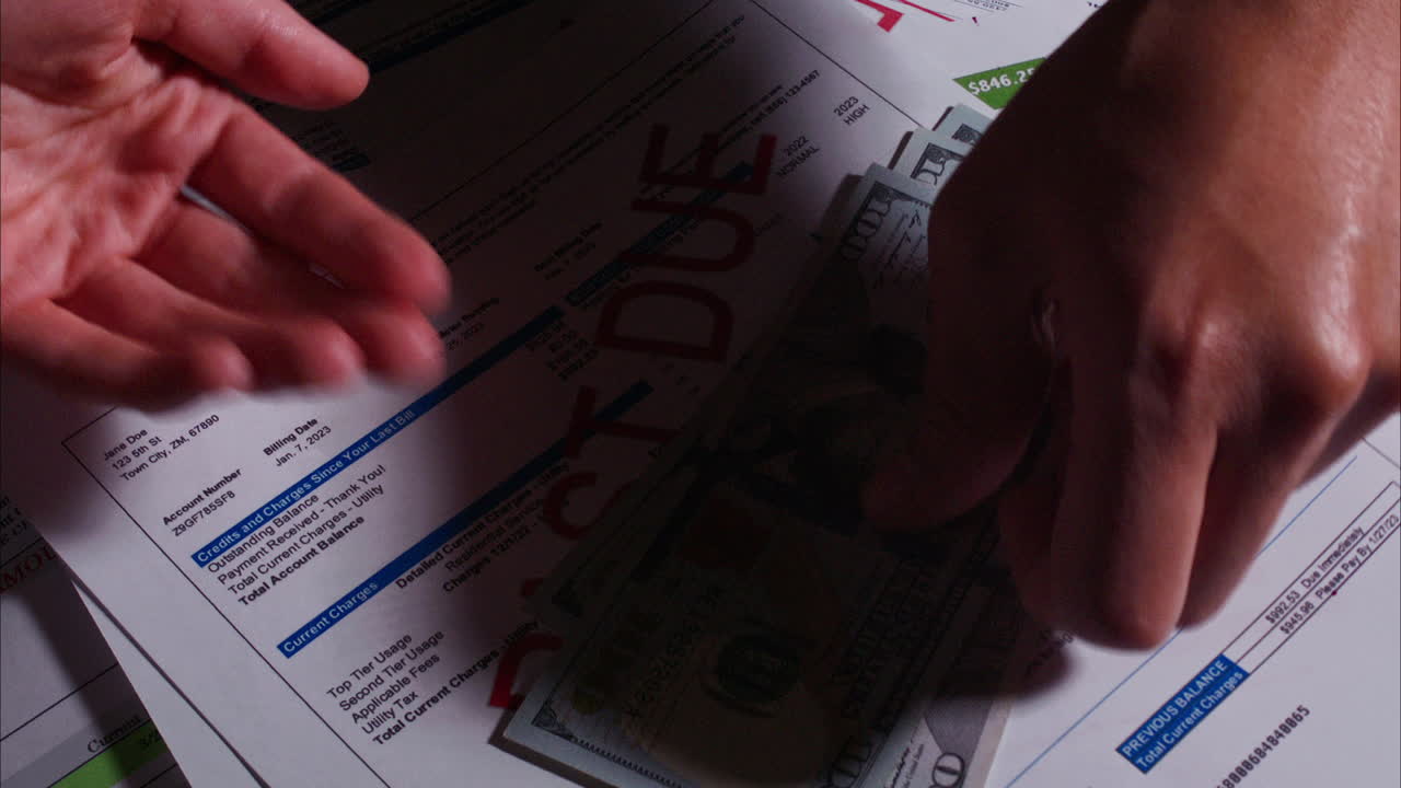 la mujer caucásica exige el pago de las facturas atrasadas mientras el hombre latino paga en efectivo