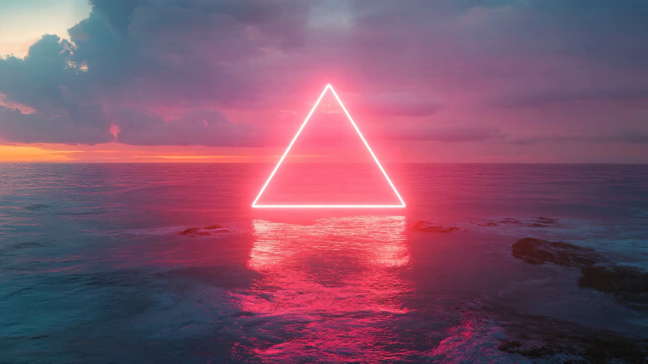 Neon Pink Triangle Over Ocean Sunset