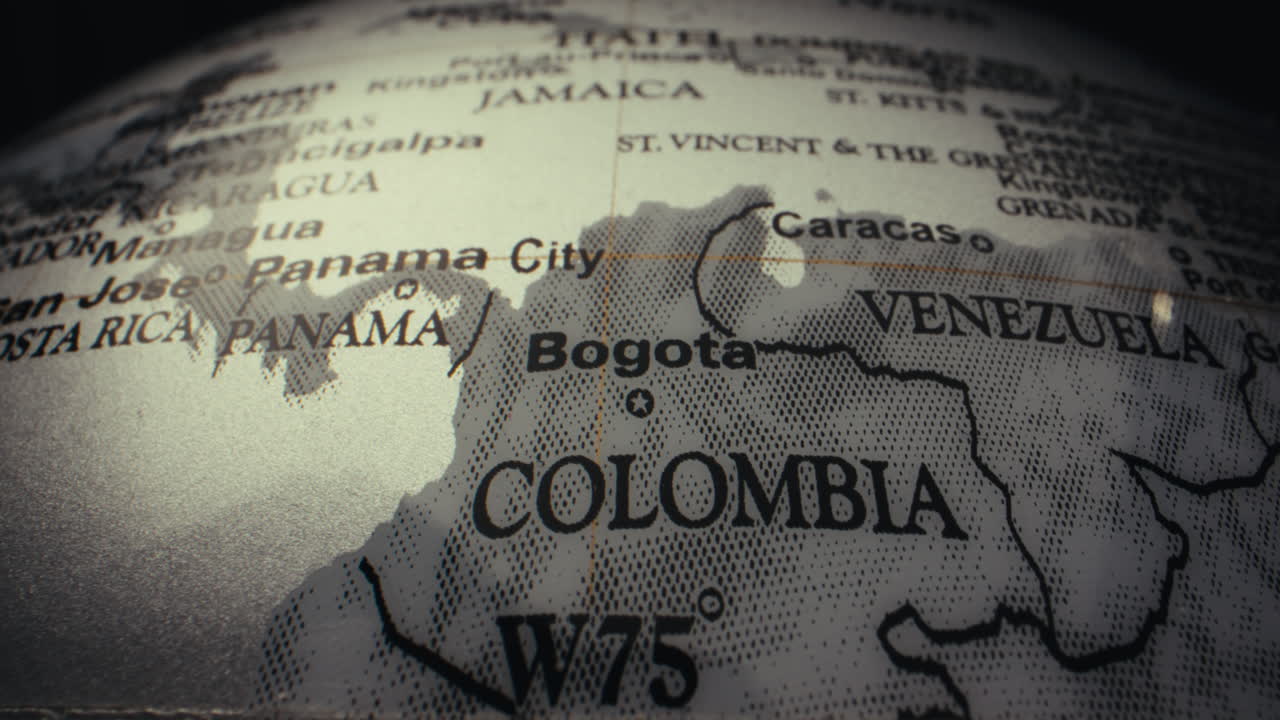 Close-up of a World Globe Focusing on Colombia