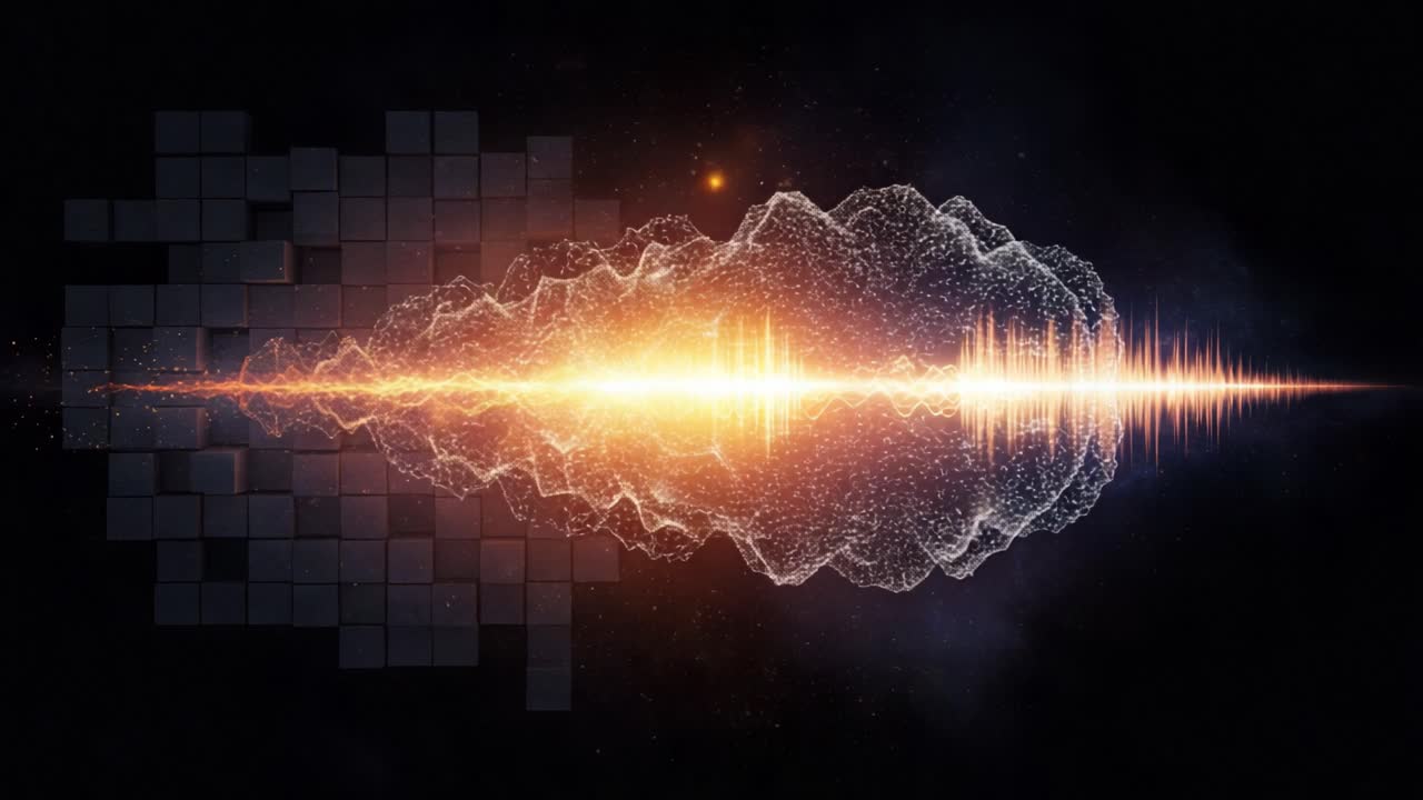 Visual Representation of Sound Waves with Vibrant Colors and Dynamic Patterns, Showcasing a Transition from Stillness to Kinetic Energy in Digital Art Format