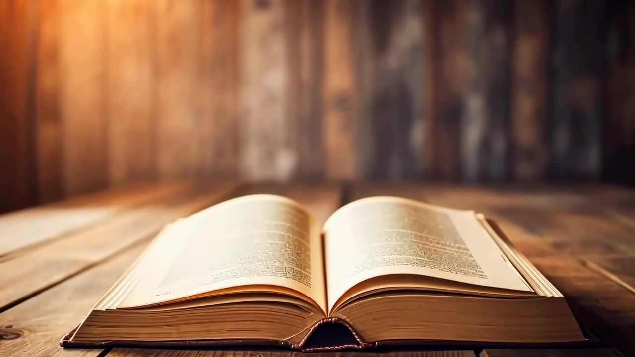 Open Book Resting on a Rustic Wooden Table