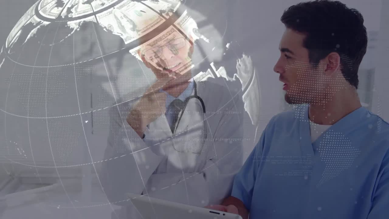 animación del globo sobre los médicos caucásicos