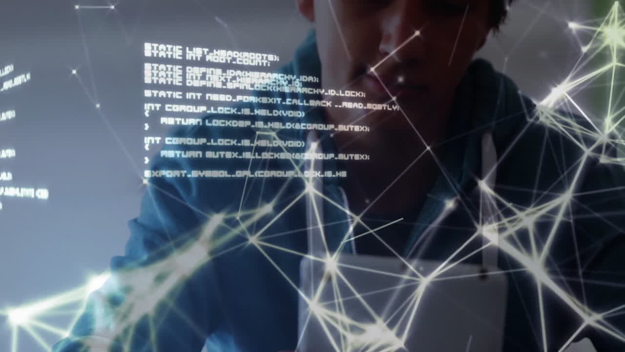 Premium stock video - Programming code and network connections ...