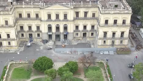 aerial view of the nacional museum of rio de janeiro, brazil, right after it got destroyed by the fire in 2018