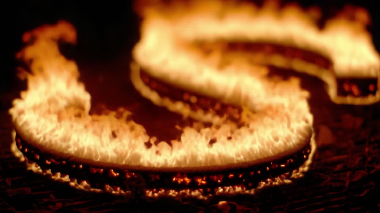 Dramatic Display of Flames: Captivating Visuals of Curved, Fiery Shapes Dancing in the Dark, Showcasing the Beauty and Power of Fire in Artistic Composition