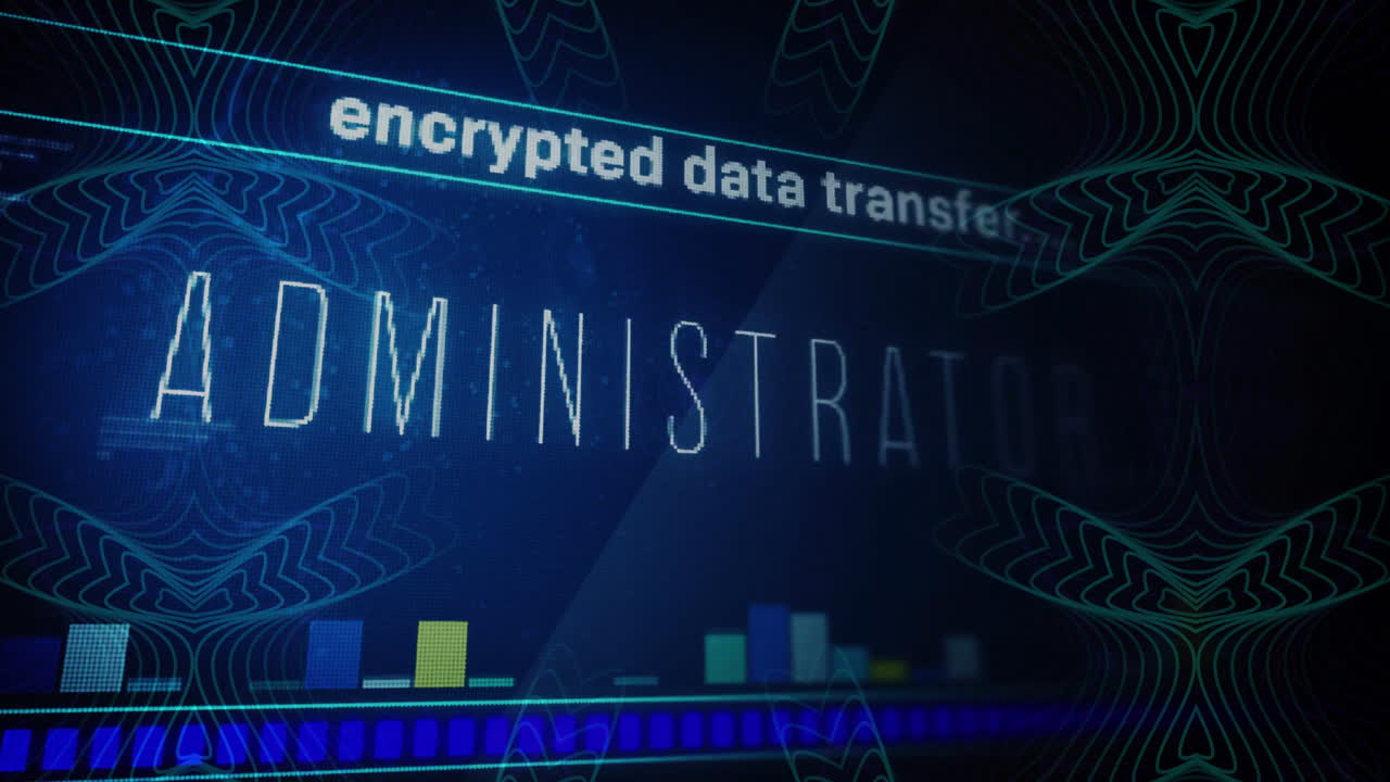 검은색 배경의 모양 위에 관리자 텍스트로 데이터 처리의 애니메이션