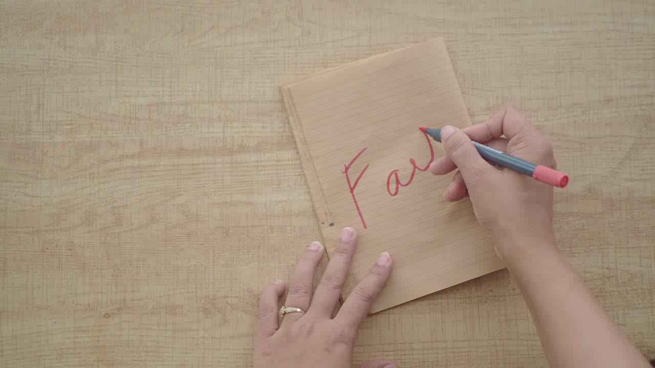 Hand Writing 'Fail' on Paper with Red Marker