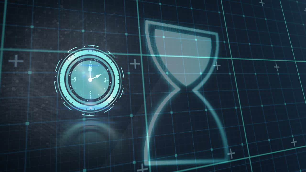 animación del reloj sobre la cuadrícula azul