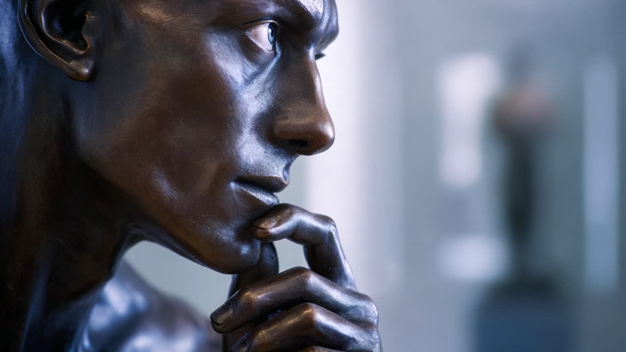 Thoughtful Bronze Sculpture Capturing Introspection and Depth in Artistic Expression, Emphasizing Detail and Emotion in a Striking Classical Form