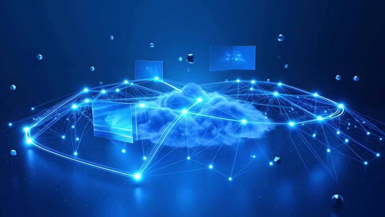 Digital Cloud Computing Network with Glowing Data Connections
