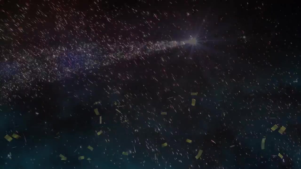 Animation of fireworks and confetti on black background