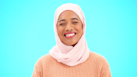 Muslim,-happy-woman-and-laughing-face-portrait