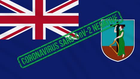 montserrat swaying flag with green stamp of freedom from coronavirus, loop