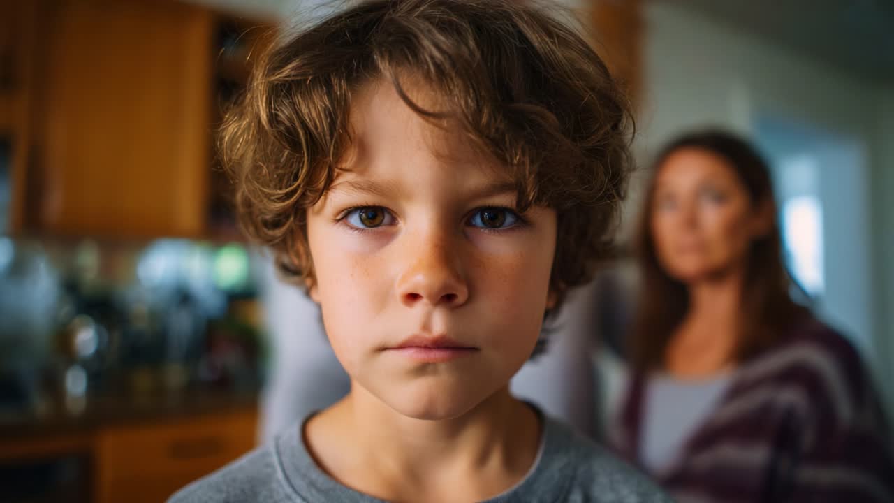 A Young Boy's Deep Expression Reflects a Moment of Seriousness, Highlighting Emotional Depth in Family Dynamics and Childhood Experiences