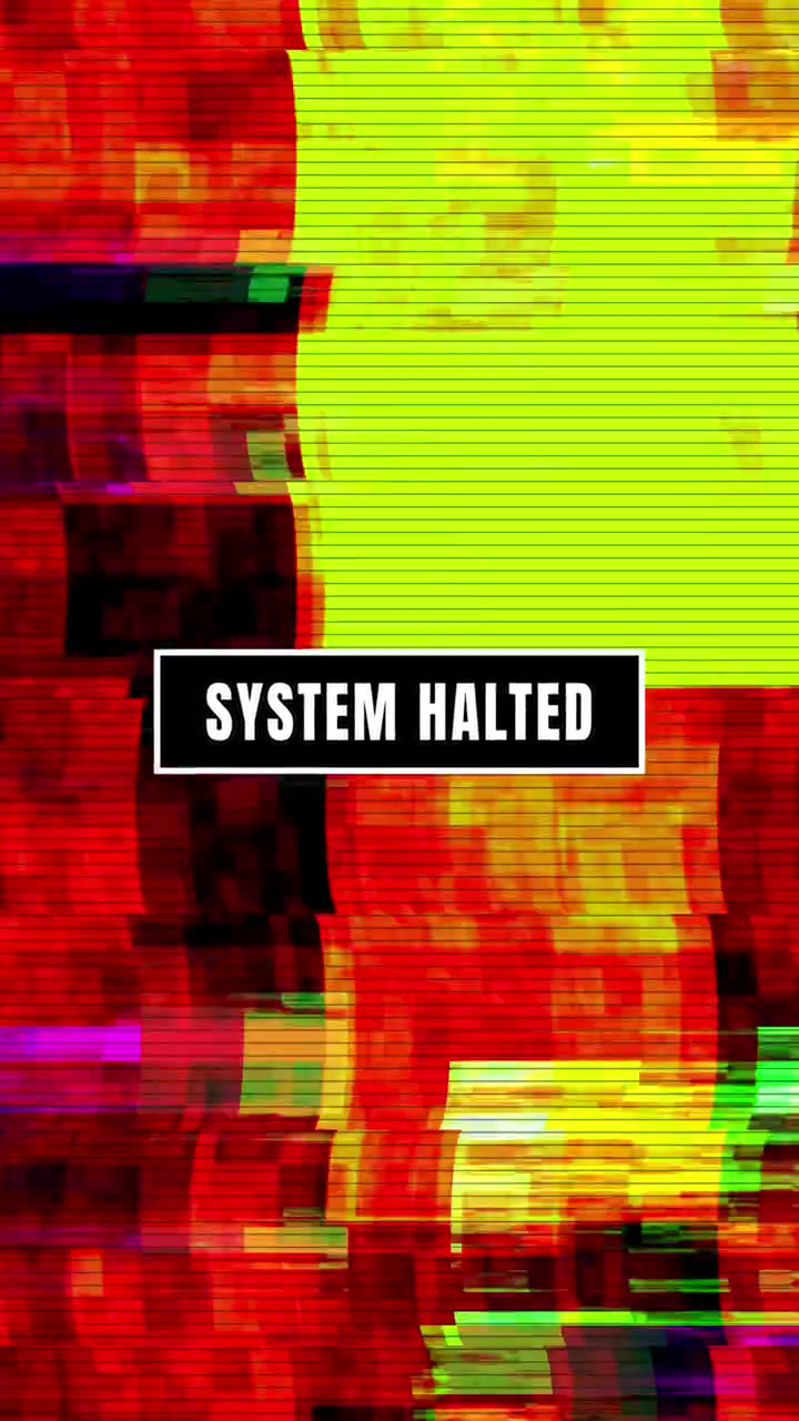 System Halted Text Overlay on Digital Glitch Background