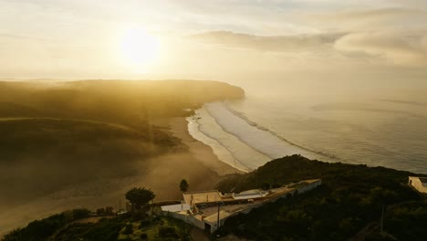 Breathtaking-aerial-landscape-of-the-Algarve-Coast-in-Portugal-at-sunset