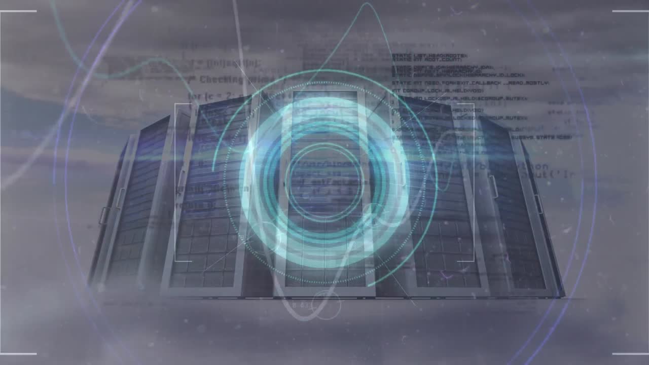 animación del escaneo del alcance y el procesamiento de datos a través de servidores informáticos