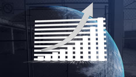 animation of globe and statistics processing and warehouse