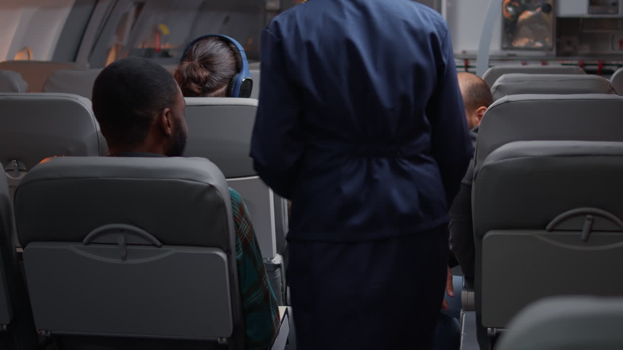 Group of diverse tourists boarding for airplane flight