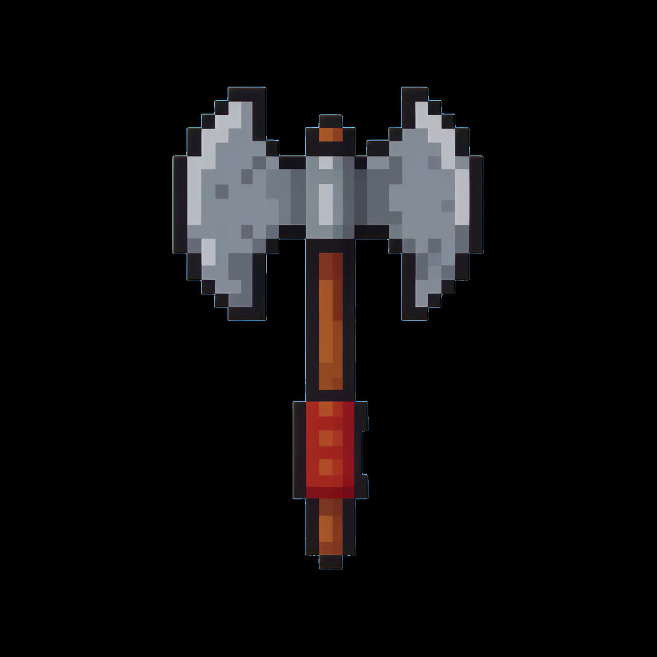Pixelated axe animation isolated asset, transparent 4K video, alpha channel, ProRes 4444