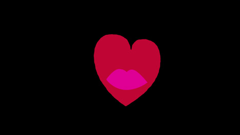 Corazón-Rojo-Con-Icono-De-Labios-Amor-Bucle-Animación-Vídeo-Fondo-Transparente-Con-Canal-Alfa.