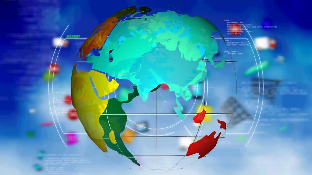 animación del globo con iconos y red de conexiones