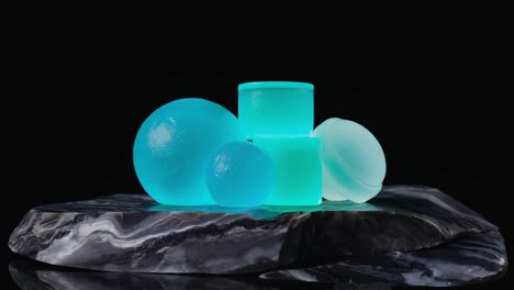 translucent blue geometric shapes on stones