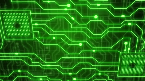 animación de un circuito integrado de neón sobre fondo verde