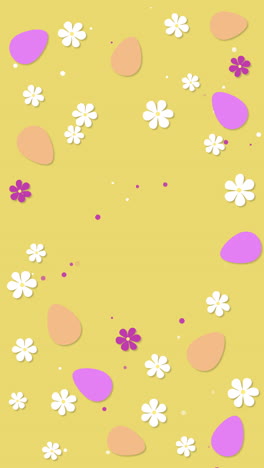 loop animated of decorated easter eggs on yellow background. easter circle frame, festive decoration. copy space. vertical video.