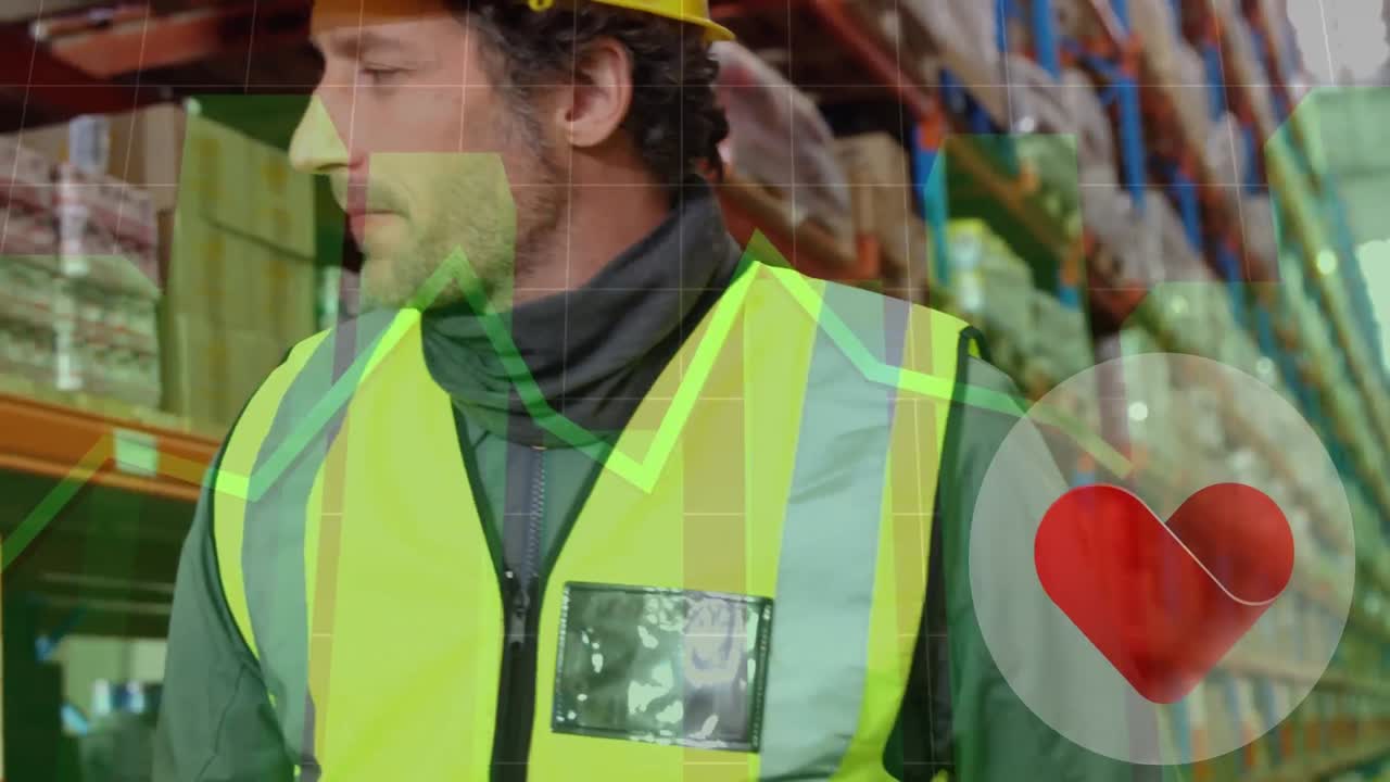 창고의 다양한 노동자들에 대한 데이터 처리 애니메이션