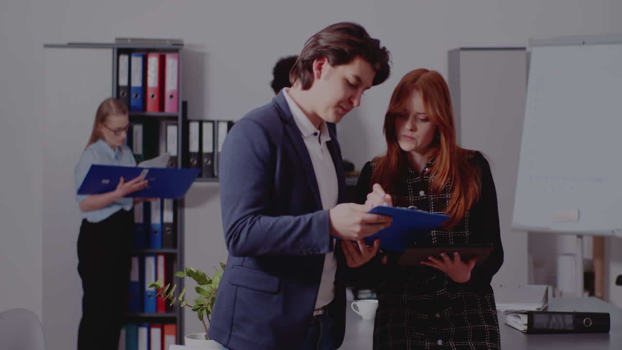 Business professionals collaborating in an office setting