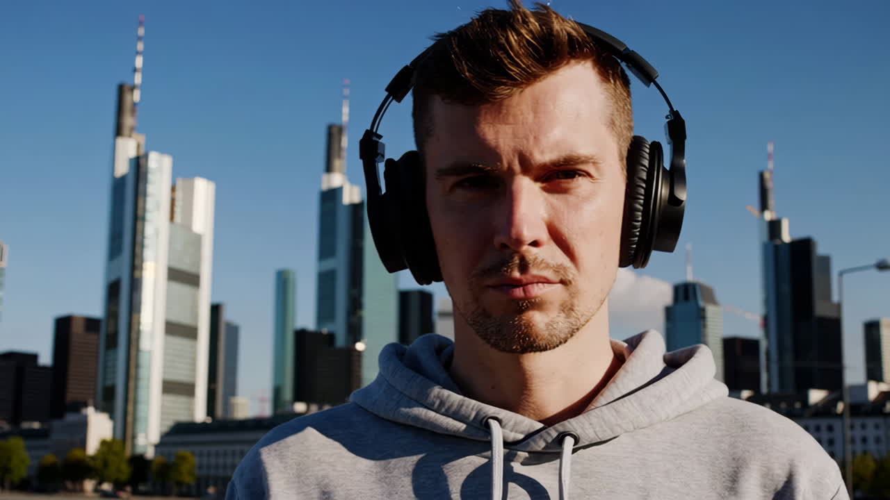 Man Listening to Music in the City