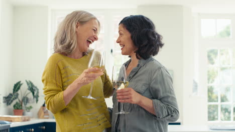 Amante-Pareja-De-Mujeres-Maduras-Del-Mismo-Sexo-Celebrando-Con-Una-Copa-De-Vino-En-Casa-Juntos