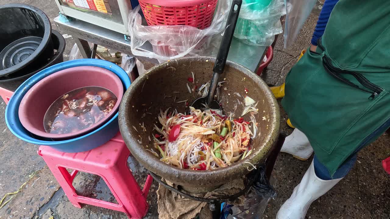 태국 전통 파파야 러드 준비