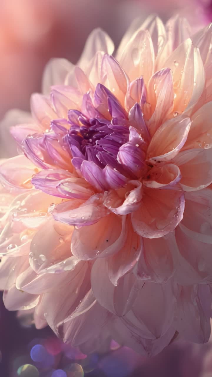 A Captivating Display of Nature's Beauty: Close-Up of a Delicate Flower with Blushing Petals and Dew Drops Captures the Essence of Elegance and Serenity in Floral Artistry