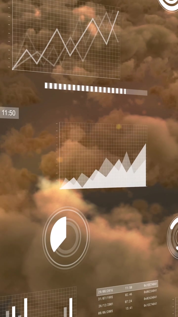 Animation of statistical data processing against dark clouds in the sky
