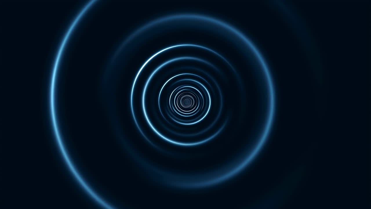 Abstract Blue Glowing Circles Tunnel Moving Towards Viewer