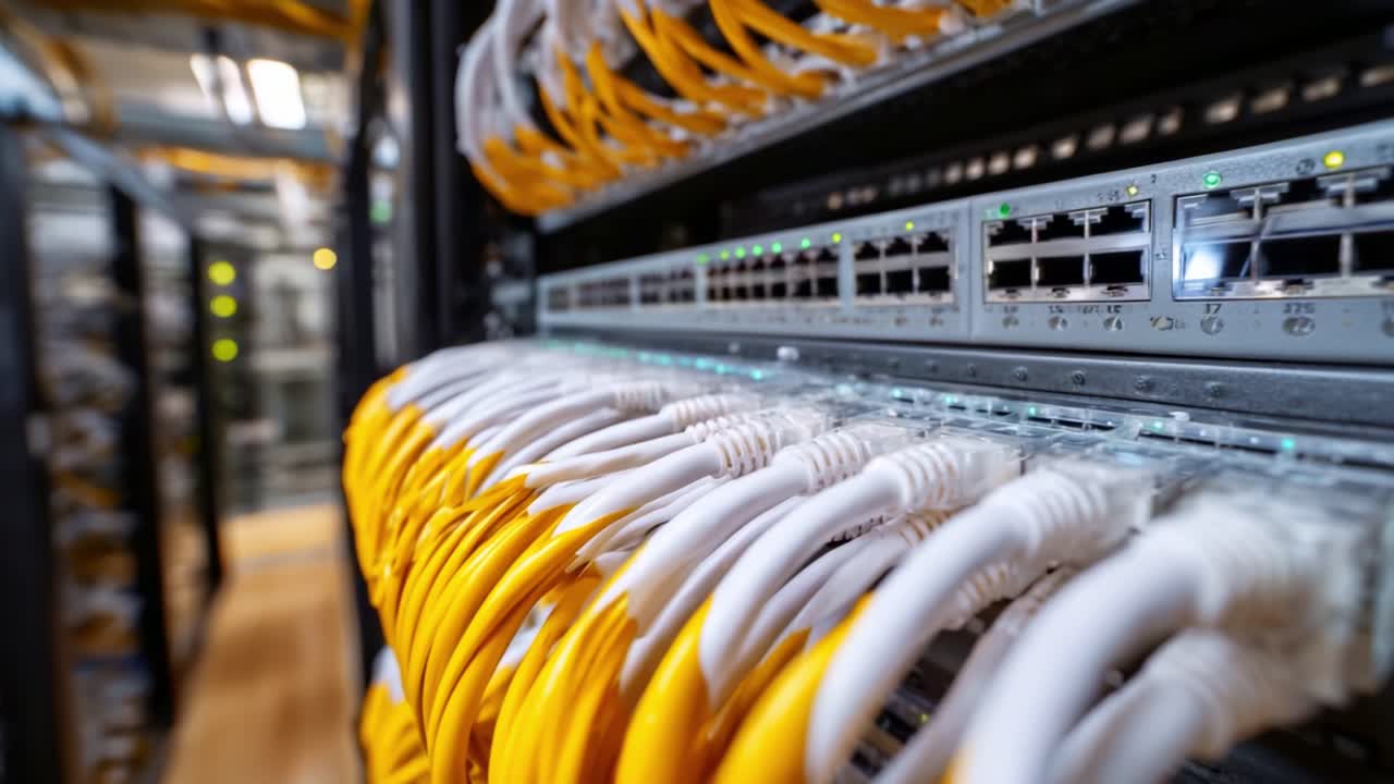 Exploring Network Infrastructure: An In-Depth Look at High-Quality Ethernet Cabling and Data Connections in a Modern Server Room Environment