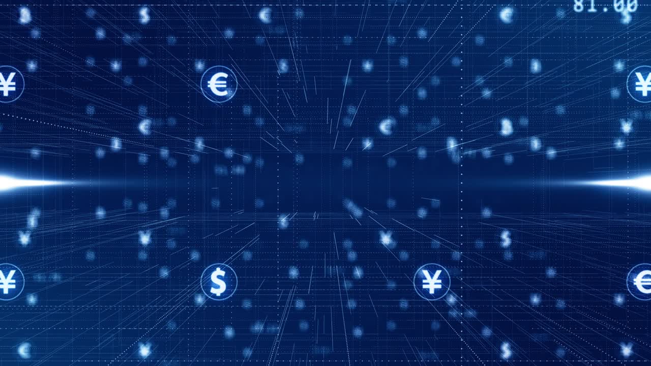 Motion graphic of Blue money icon network connection abstract background concept seamless loop video