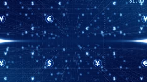 motion graphic of blue money icon network connection abstract background concept seamless loop video