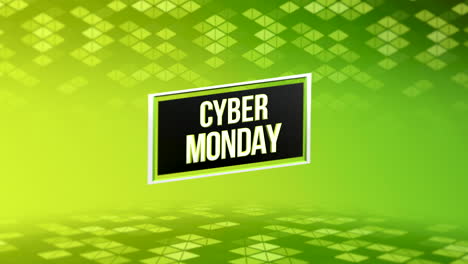 cyber monday text on green geometric pattern with gradient triangles