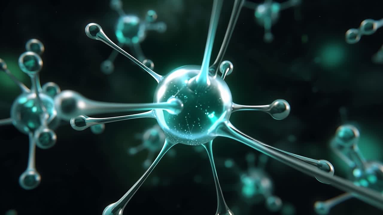 Animeret mikroskopisk visning af en glødende neuronlignende cellestruktur