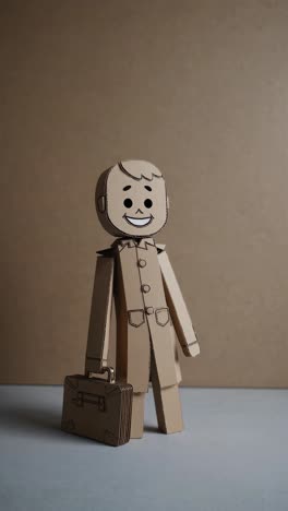 cardboard businessman character carrying a briefcase, heading to work with a positive and determined attitude, embodying ambition and the drive for success in a professional career